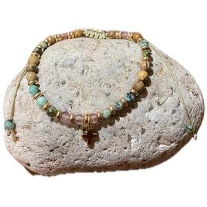 Beaded Bracelet with Gold Cross Charm